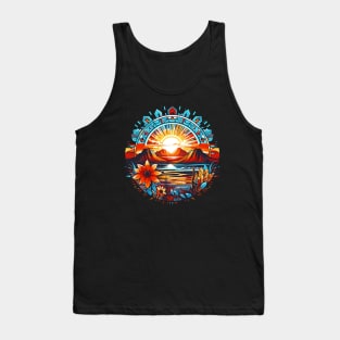 Native American Art Style Sunrise River Tank Top